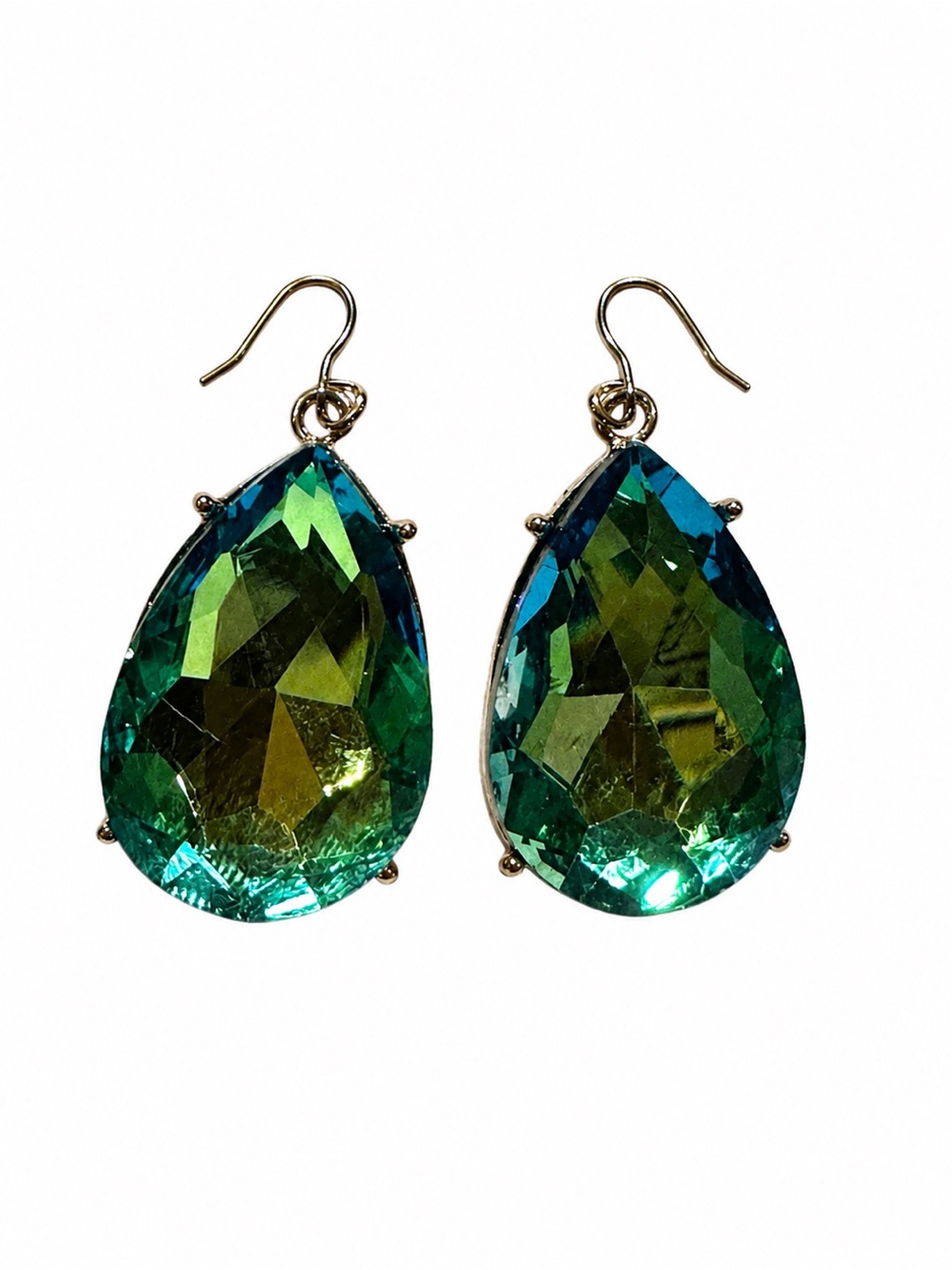 Unbranded Emerald Teardrop Crystal Dangle Earrings